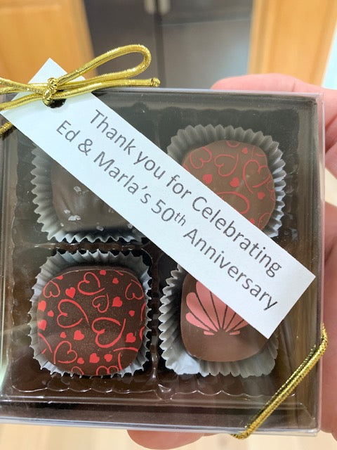 4 piece box assorted truffles with custom tag